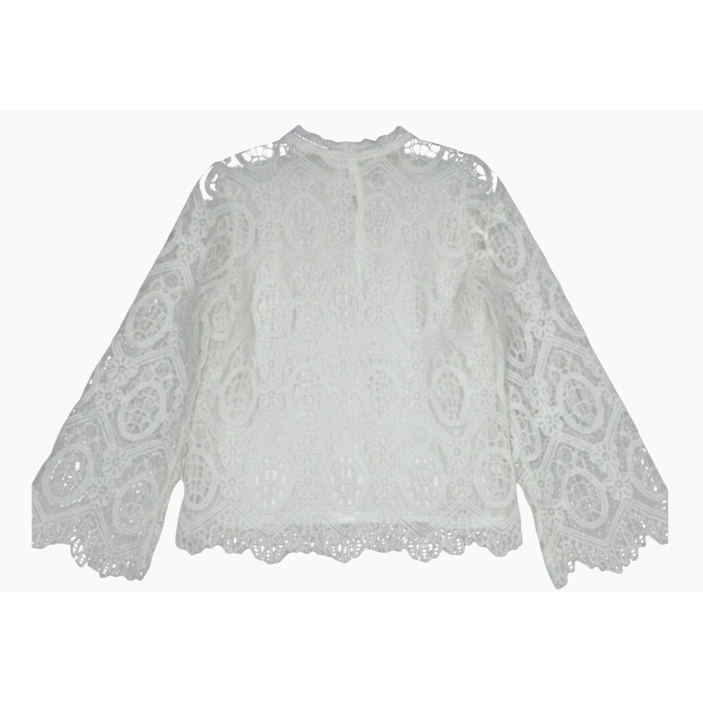ULTRA PINK Open Weave LINED CROCHET White FLORAL 1-Button Back BLOUSE/TOP Sz M